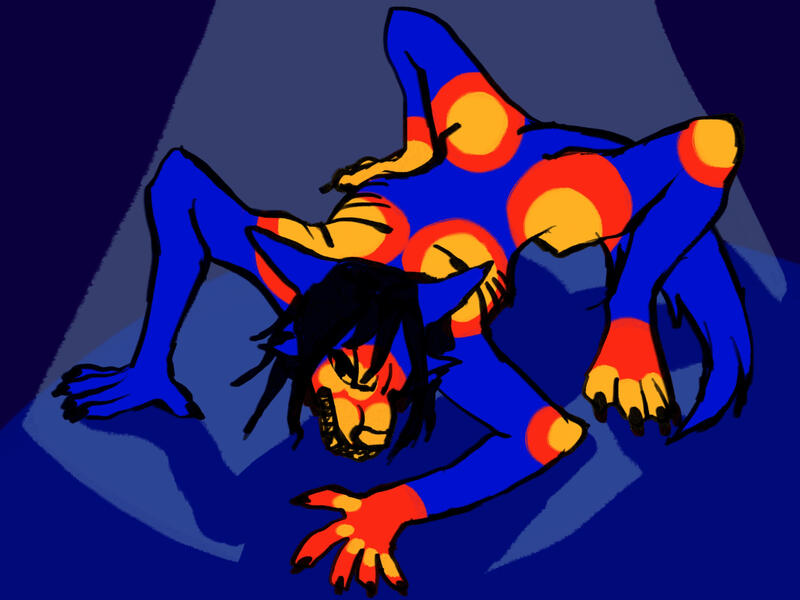 werewolf mid-transformation. it looks painful.