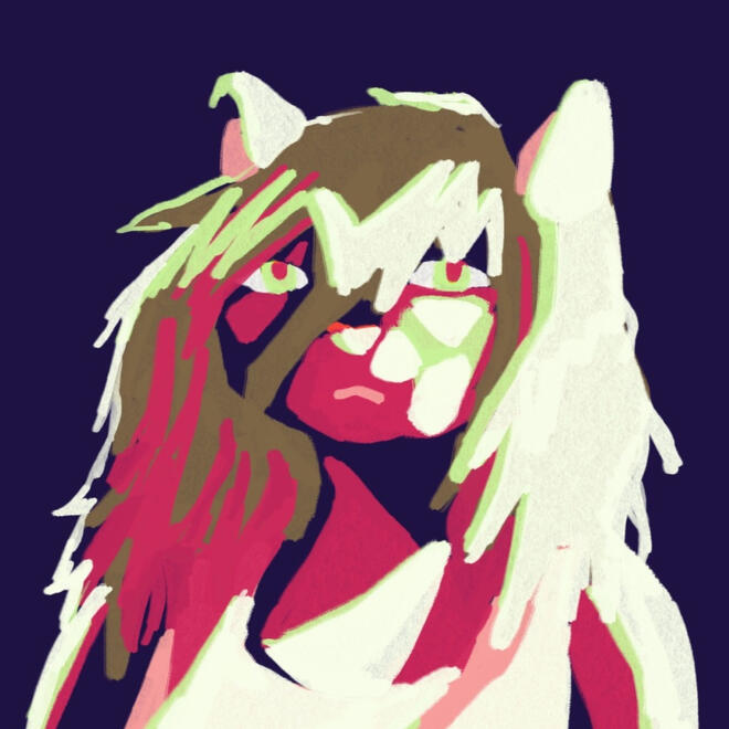 self portrait of alex as his fursona angel, the catboy.